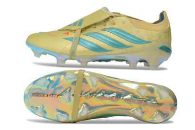 Adidas Predator 26 Elite Fold-Over Tongue FG Firm Ground Soccer Cleats - Gold/Desert Sand/Turquoise