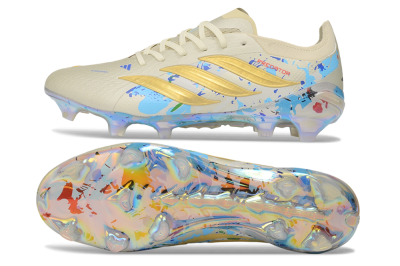 Adidas Predator 26 Elite FG Firm Ground Soccer Cleats - Beige/Metallic Gold/Multi-color Splash