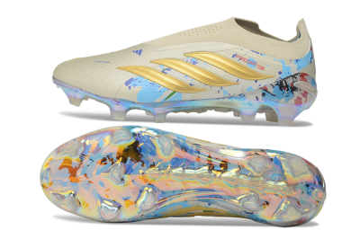 Adidas Predator 26 Elite Laceless FG Firm Ground Soccer Cleats - Beige/Metallic Gold/Iridescent Multi