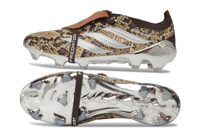 Adidas Predator 26 Elite Fold-Over Tongue FG Firm Ground Soccer Cleats - Brown/Mahogany/Silver Metallic