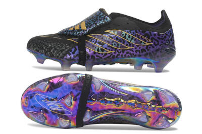 Adidas Predator 26 Elite Fold-Over Tongue FG Firm Ground Soccer Cleats - Black/Royal Purple/Metallic Gold