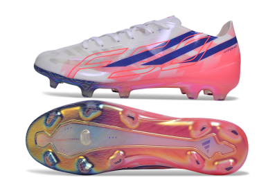 Adidas F50 Hyperfast Evo FG Firm Ground Soccer Cleats - White/Lucid Blue/Solar Pink