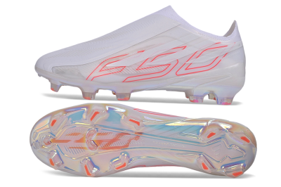 Adidas F50 Hyperfast Elite Laceless FG Firm Ground Soccer Cleats - White/Cloud White/Solar Red