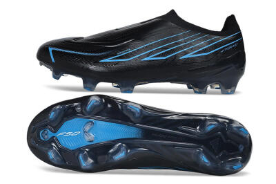 Adidas F50 Hyperfast Elite Laceless FG Firm Ground Soccer Cleats - Black/Core Black/Lucid Blue