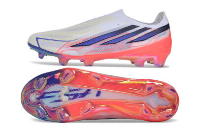 Adidas F50 Hyperfast 2026 World Cup Laceless Laceless FG Firm Ground Soccer Cleats - White/Coral Glow/Sapphire Haze