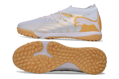 Puma Future 9 Ultimate TF Artificial Turf Soccer Shoes - White/Puma White/Gold Metallic