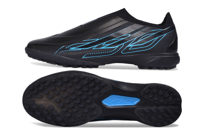 Adidas F50 Hyperfast Elite Laceless TF Artificial Turf Soccer Shoes - Black/Electric Blue/Shadow Gray