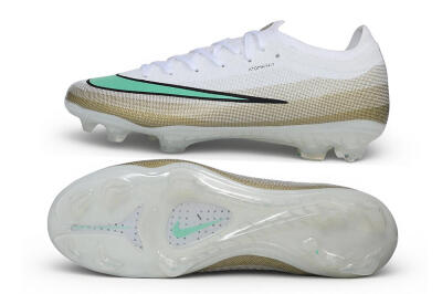 Nike Air Zoom Mercurial Vapor 17 Elite FG Firm Ground Soccer Cleats - White/Metallic Gold/Mint Green