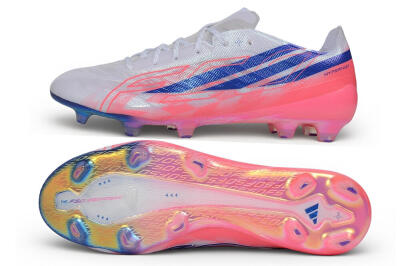 Adidas F50 Hyperfast Evo FG Firm Ground Soccer Cleats - White/Lucid Blue/Solar Pink