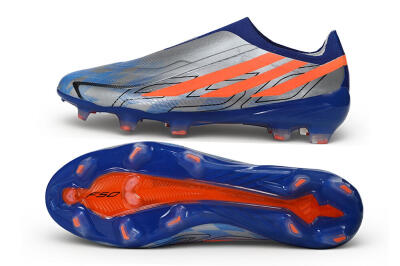 Adidas F50 Hyperfast Elite Laceless FG Firm Ground Soccer Cleats - Blue/Silver Metallic/Solar Red