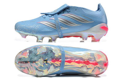 Adidas Predator 26 Elite Fold-Over Tongue FG Firm Ground Soccer Cleats - Blue/Ice Blue/Metallic Silver
