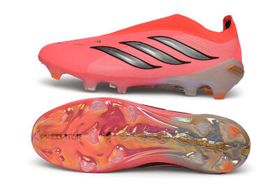Adidas Predator 26 Elite Laceless FG Firm Ground Soccer Cleats - Pink/Solar Pink/Metallic Silver