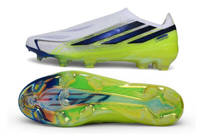 Adidas F50 Hyperfast Elite Laceless FG Firm Ground Soccer Cleats - White/White/Solar Yellow