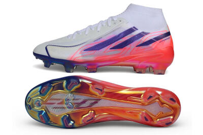 Adidas F50 Hyperfast Elite Laceless FG Firm Ground Soccer Cleats - White/Solar Red/Lucid Blue