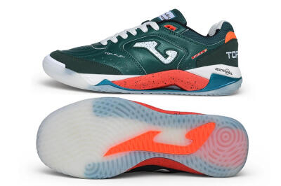Joma Top Flex IC Indoor & Futsal Soccer Shoes - Green/Forest Green/Bright Coral