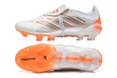 Adidas Predator 26 Elite Fold-Over Tongue FG Firm Ground Soccer Cleats - White/Cloud White/Solar Orange