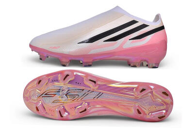 Adidas F50 Hyperfast Elite Laceless FG Firm Ground Soccer Cleats - White/Iridescent Pink/Black
