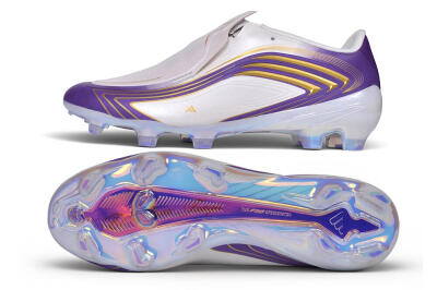 Adidas F50 Elite Laceless FG Firm Ground Soccer Cleats - White/Lucid Purple/Metallic Gold