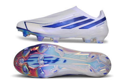 Adidas F50 Elite Laceless FG Firm Ground Soccer Cleats - White/Cloud White/Lucid Blue