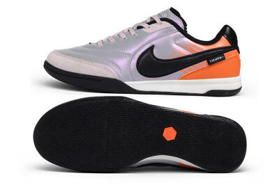 Nike Tiempo Streetgato Prm IC Indoor & Futsal Soccer Shoes - Silver/Iridescent Silver/Bright Mango