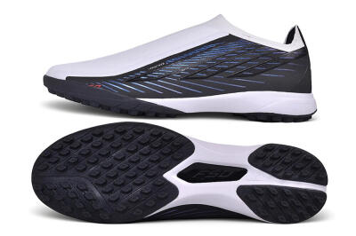 Adidas F50 Hyperfast League Laceless TF Artificial Turf Soccer Shoes - White/Core Black/Lucid Blue