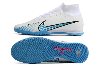 Nike Air Zoom Mercurial Superfly 9 Elite IC Indoor & Futsal Soccer Shoes - White/Blue/Black
