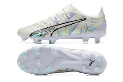 Puma Ultra Ultimate FG Firm Ground Soccer Cleats - White/Black/Yellow/Purple