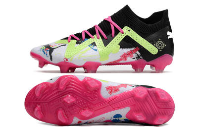 Puma Future X Powercat Tokyo Match FG Firm Ground Soccer Cleats - White/Black/Green/Pink