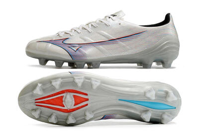 Mizuno Morelia Alpha FG Firm Ground Soccer Cleats - Silver/Red/Blue