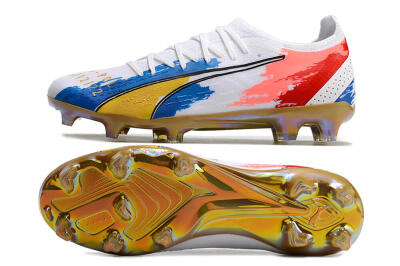 Puma Ultra Ultimate FG Firm Ground Soccer Cleats - White/Blue/Red/Gold