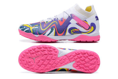Puma Future Ultimate TF Artificial Turf Soccer Shoes - White/Yellow/Blue/Pink