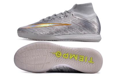 Nike Air Zoom Mercurial Superfly 9 Elite IC Indoor & Futsal Soccer Shoes - Silver/Gold/Yellow