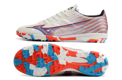 Mizuno Alpha Made in Japan TF Artificial Turf Soccer Shoes - Beige/Blue/Red