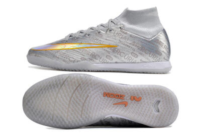 Nike Air Zoom Mercurial Superfly 9 Elite IC Indoor & Futsal Soccer Shoes - Silver/Gold