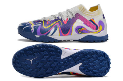 Puma Future X Powercat Tokyo Match TF Artificial Turf Soccer Shoes - White/Purple/Blue/Yellow
