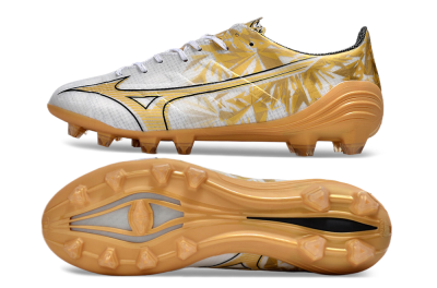 Mizuno Morelia Alpha Made in Japan FG Firm Ground Soccer Cleats - White/Gold/Black