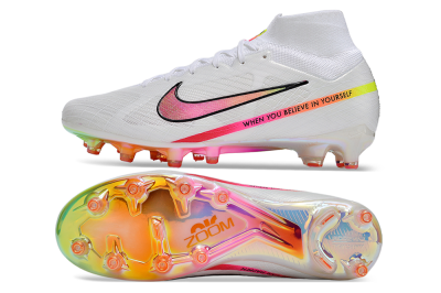 Nike Air Zoom Mercurial Superfly 9 Elite AG Artificial Grass Soccer Cleats - White/Pink/Black/Yellow/Gold