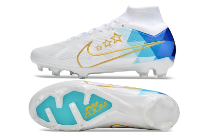Nike Air Zoom Mercurial Superfly 9 Elite FG Firm Ground Soccer Cleats - White/Blue/Gold