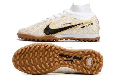 Nike Air Zoom Mercurial Superfly 9 Elite TF Artificial Turf Soccer Shoes - White/Black/Gold