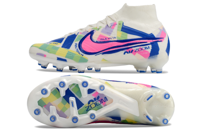 Nike Air Zoom Mercurial Superfly 9 Elite AG Artificial Grass Soccer Cleats - White/Pink/Blue/Yellow