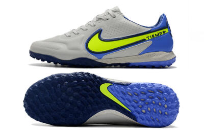 Nike React Tiempo Legend 9 Pro TF Artificial Turf Soccer Shoes - Grey/Yellow/Blue