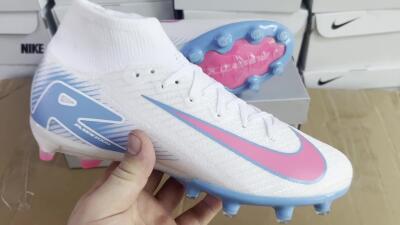 Nike Air Zoom Mercurial Superfly 10 Elite AG Artificial Grass Soccer Cleats - White/Pink/Blue