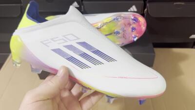 Adidas F50 Elite Laceless FG Firm Ground Soccer Cleats - White/Blue/Pink/Yellow