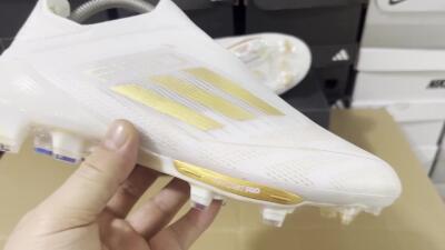 Adidas F50+ Lightstrike Pro Laceless FG Firm Ground Soccer Cleats - Cloud White/Gold Metallic/Cloud White