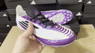 Messi x Adidas F50 Elite MG Multi Ground Soccer Cleats - White/Black/Purple