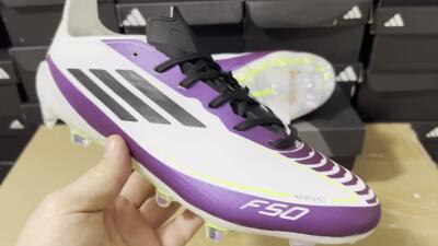 Messi x Adidas F50 Elite FG Firm Ground Soccer Cleats - White/Black/Purple