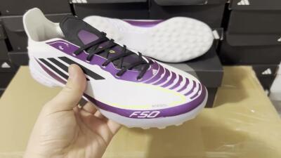 Adidas F50 Elite TF Artificial Turf Soccer Shoes - White/Black/Purple