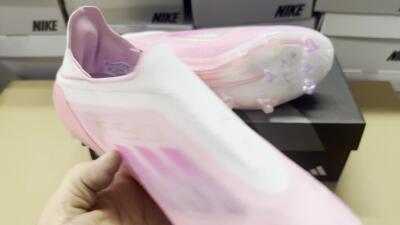 Adidas F50 Elite Laceless FG Firm Ground Soccer Cleats - White/Pink/Gold