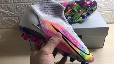 Nike Mercurial Superfly 8 Elite AG Artificial Grass Soccer Cleats - White/Pink/Blue/Yellow