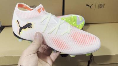 Puma Future 8 Ultimate FG Firm Ground Soccer Cleats - White/Red/Yellow